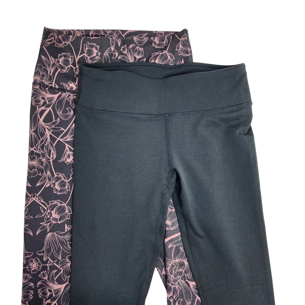 Fabletics Leggings Women's XXS Compression Active Pants Flowers Black - Lot of 2